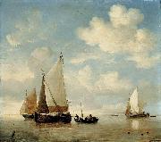 willem van de velde  the younger Dutch Smalschips and a Rowing Boat oil painting